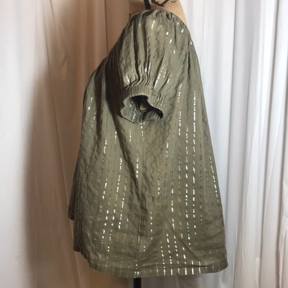 Michael Kors Green Silver Striped Button Down Top - Picture 2 of 6